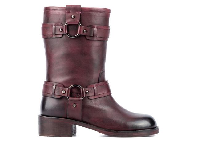 Women's Vintage Foundry Co Augusta Mid Calf Booties in Burgundy color