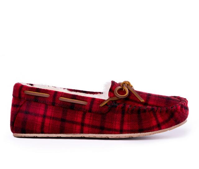 Minnetonka Women's Comfy Moc Slippers in Red Plaid color