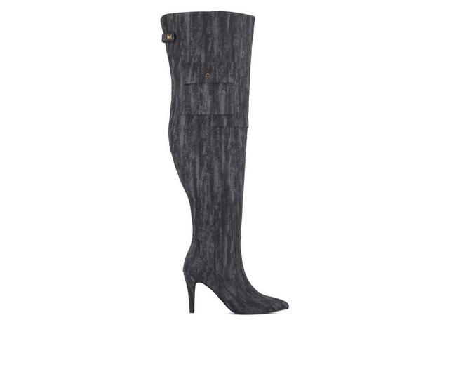 Women's Fashion to Figure Scarlet Extra Wide Calf Over The Knee Boots in Blk Denim Wide color