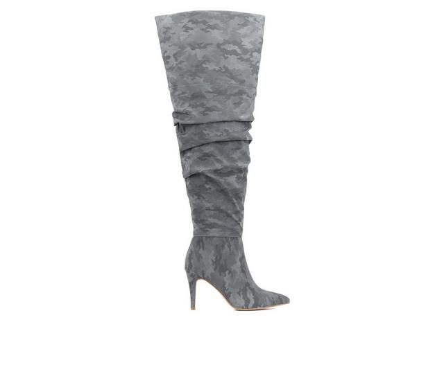 Women's Fashion to Figure Sana Scrunched Extra Wide Calf Knee High Boots in Silver Camo W color