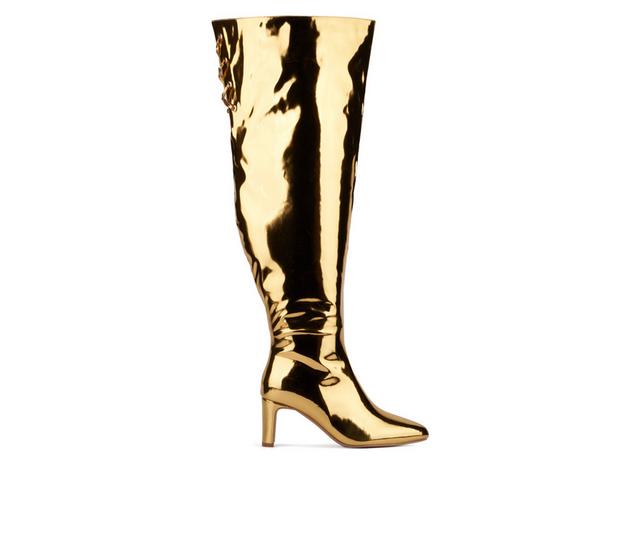 Women's Fashion to Figure Hayya Extra Wide Calf Knee High Boots in Gold Wide color