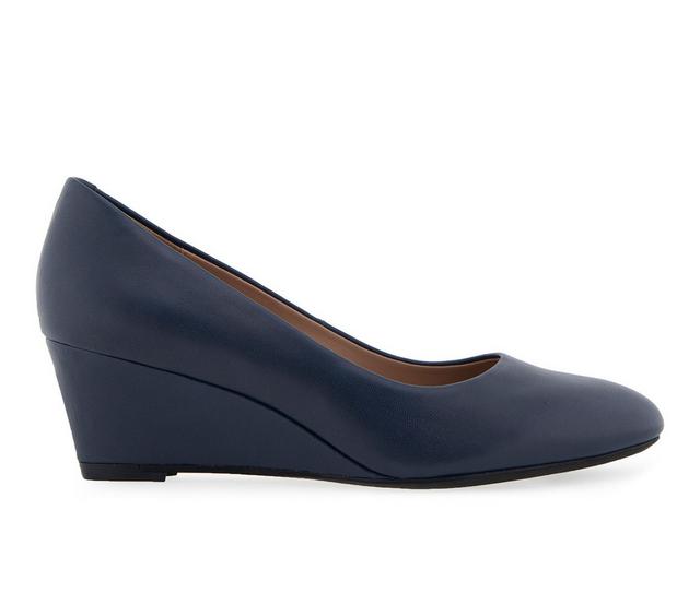Women's Aerosoles Iris Wedges in Navy Leather color