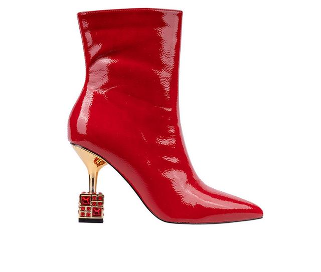 Women's Lady Couture Crown Heeled Booties in Red color