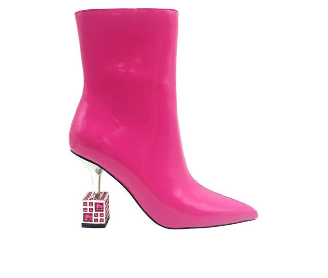 Women's Lady Couture Crown Heeled Booties in Fuschia color