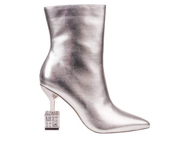 Women's Lady Couture Crown Heeled Booties in Silver color
