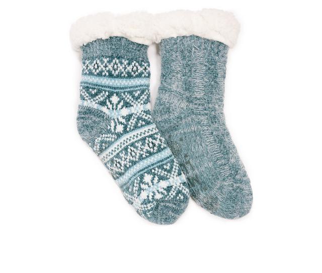 MUK LUKS 2 Pack Chenille Cabin Sock in Teal color