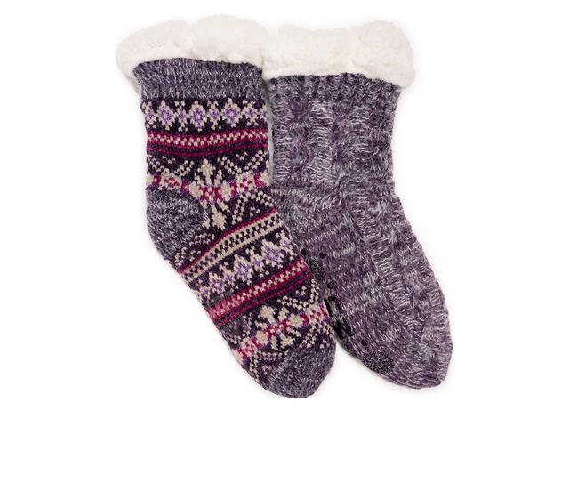 MUK LUKS 2 Pack Chenille Cabin Sock in Purple color