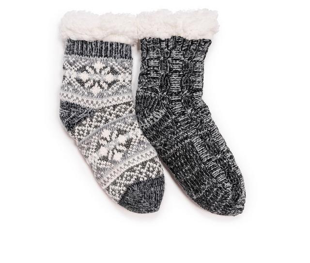 MUK LUKS 2 Pack Chenille Cabin Sock in Black color