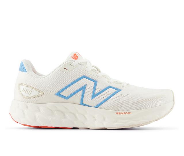 Women's New Balance W680V8 Running Shoes in Wht/Wht/Blue color