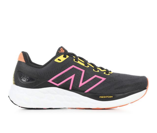 Women's New Balance W680V8 Running Shoes in Blk/Phan/Pink color