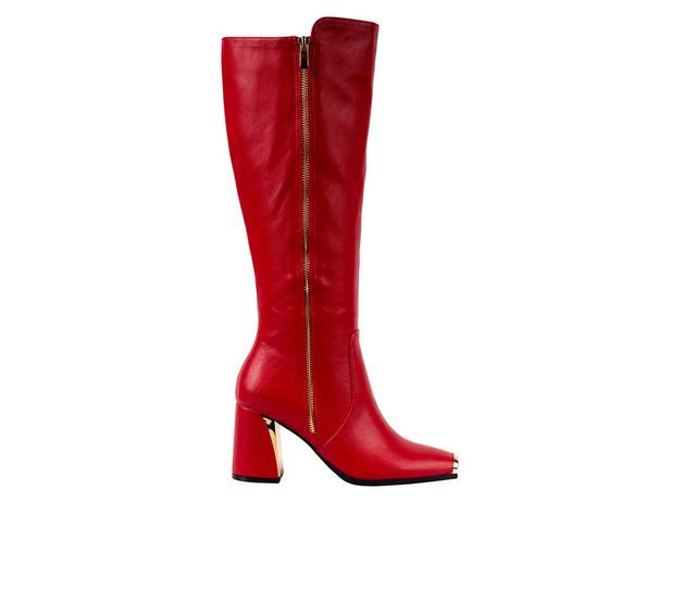 Women's Ninety Union Link Knee High Heeled Boots in Red color