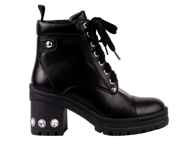 Women's Ninety Union Thunder Heeled Combat Boots in Black color