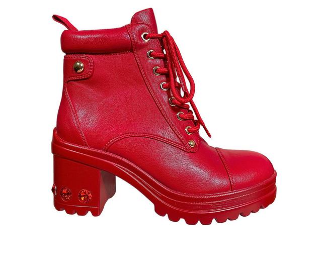 Women's Ninety Union Thunder Heeled Combat Boots in Red color