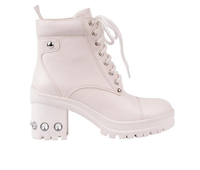 Women's Ninety Union Thunder Heeled Combat Boots in White color