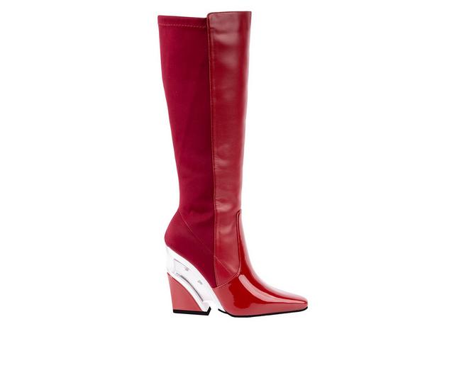 Women's Ninety Union Villa Knee High Wedge Boots in Burgundy color