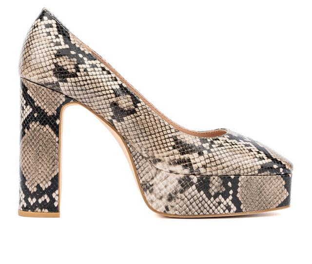 Women's New York and Company Ryla Platform Pumps in Beige Snake color