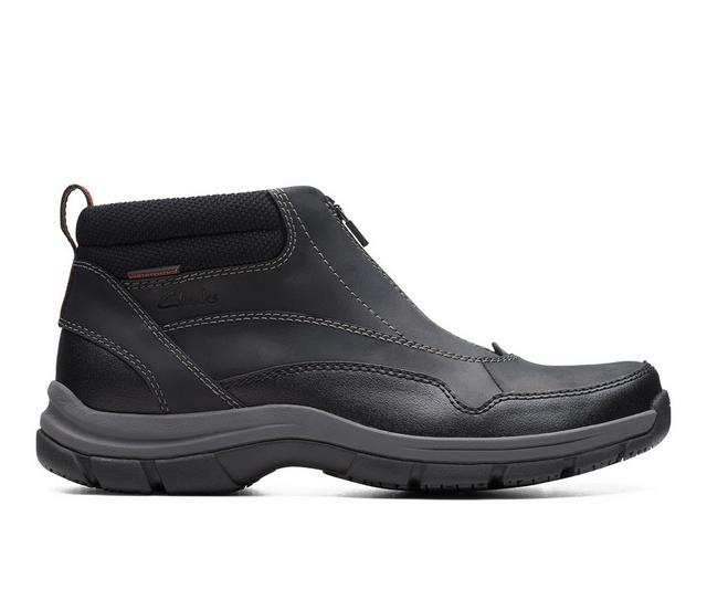 Men's Clarks Walpath Zip Winter Boots in Black Leather color