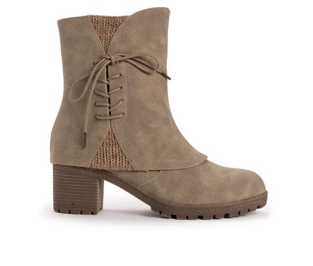Women's MUK LUKS Lucy Lilith Heeled Booties in Taupe color