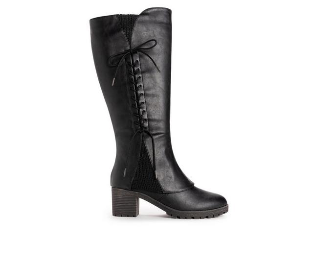 Women's MUK LUKS Lucy Lonnie Heeled Knee High Boots in Black color