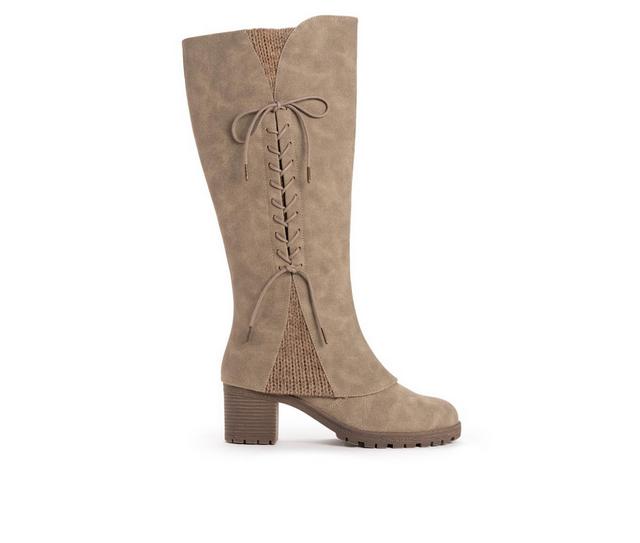 Women's MUK LUKS Lucy Lonnie Heeled Knee High Boots in Taupe color