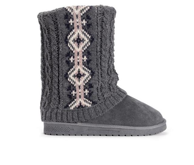 Women's MUK LUKS Cheryl Sweater Winter Boots in Grey color