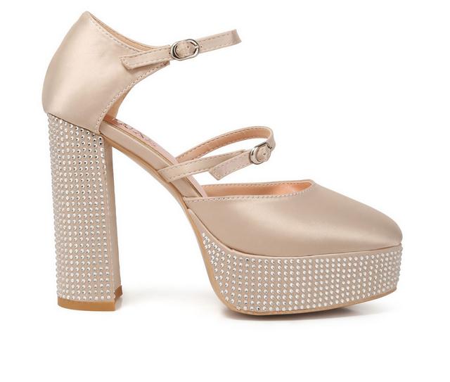 Women's London Rag Shiver Platform Mary Jane Pumps in Beige color