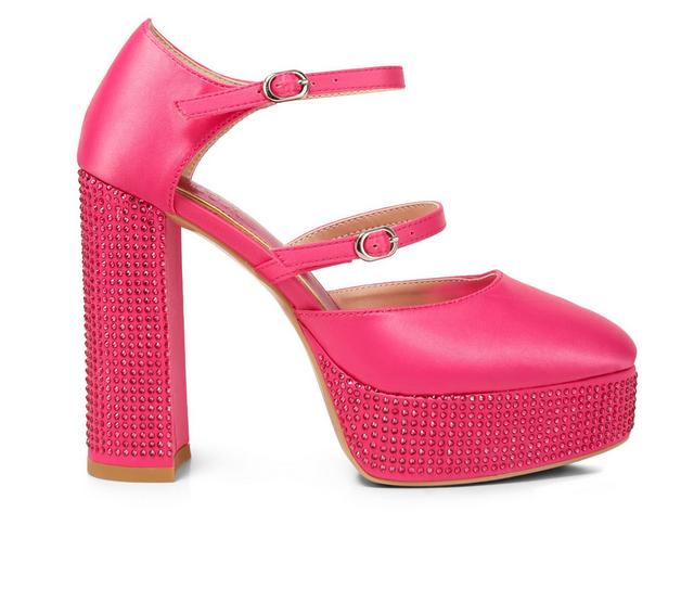 Women's London Rag Shiver Platform Mary Jane Pumps in Hot Pink color