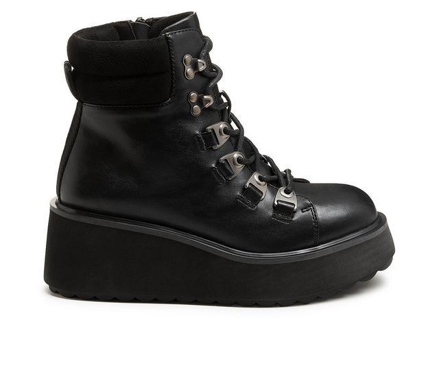 Women's Rocket Dog Handle Wedge Combat Boots in Black color