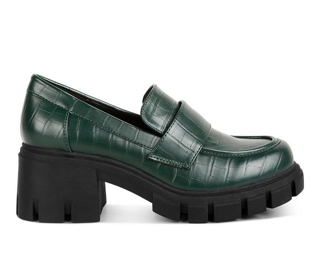 Women's London Rag Benz Heeled Loafers in Dark Green color