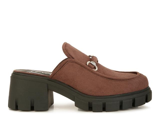 Women's London Rag Prosper Chunky Heeled Mules in Brown color