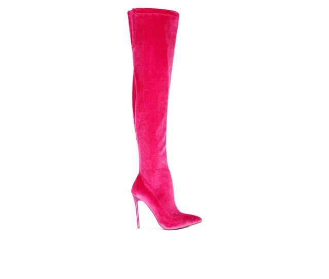 Women's London Rag Madmiss Over The Knee Stiletto Boots in Fushia color