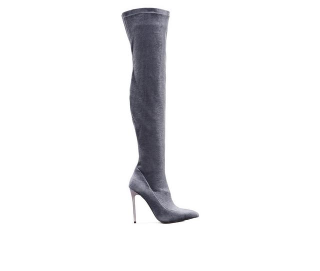 Women's London Rag Madmiss Over The Knee Stiletto Boots in Grey color