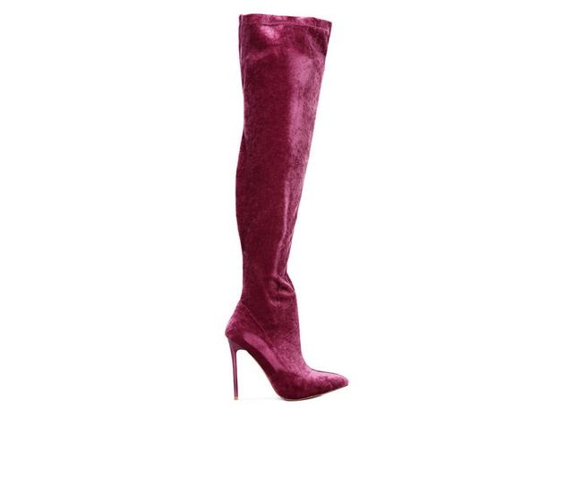 Women's London Rag Madmiss Over The Knee Stiletto Boots in Purple color