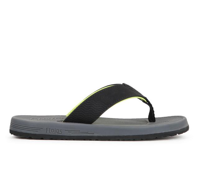 Boys' Flojos Toddler & Little Kid & Big Kid Ola Flip-Flops in Black/Gray/Lime color