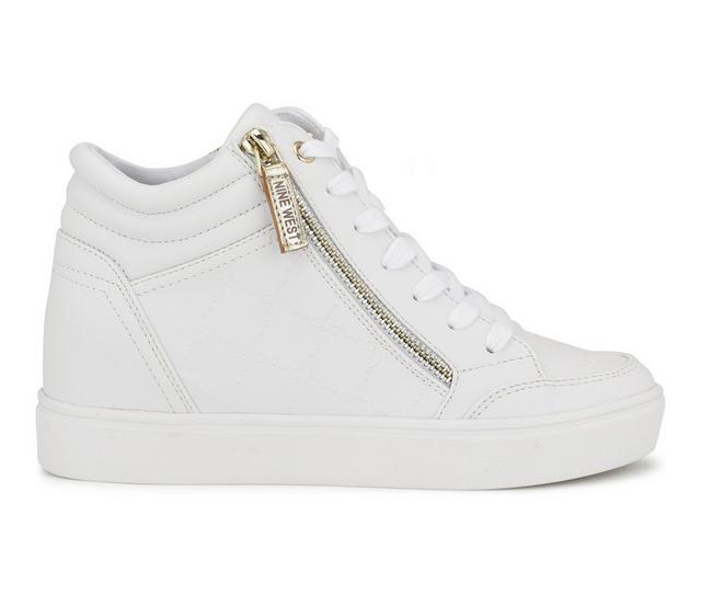 Women's Nine West Tons Wedge Sneakers in White/Gold color