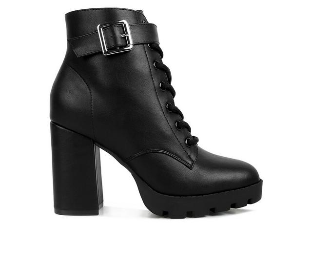 Women's London Rag Grahams Platform Heeled Combat Boots in Black color