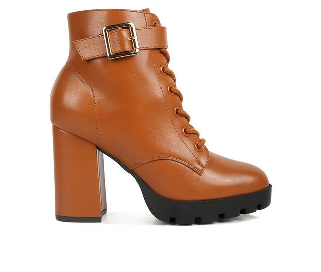 Women's London Rag Grahams Platform Heeled Combat Boots in Tan color