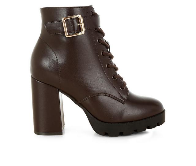 Women's London Rag Grahams Platform Heeled Combat Boots in Brown color