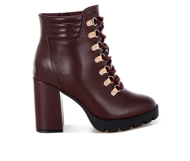 Women's London Rag Hamiltons Platform Heeled Combat Boots in Burgundy color