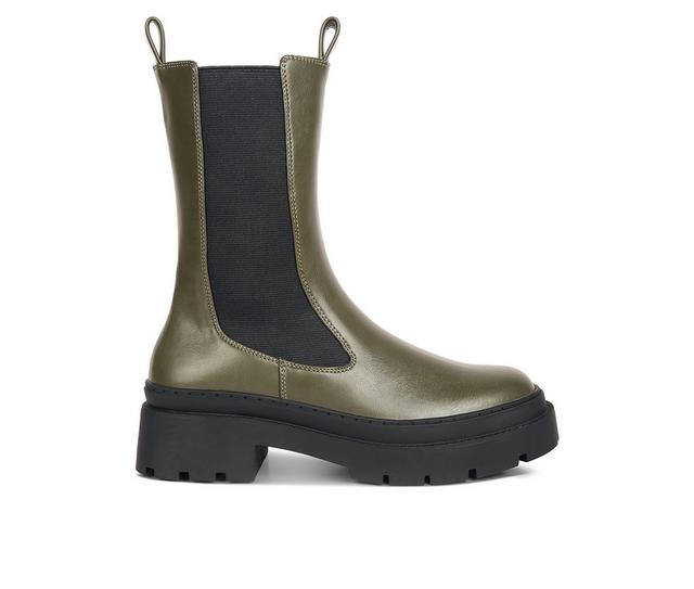 Women's London Rag Jolt Mid Calf Chelsea Boots in Olive color