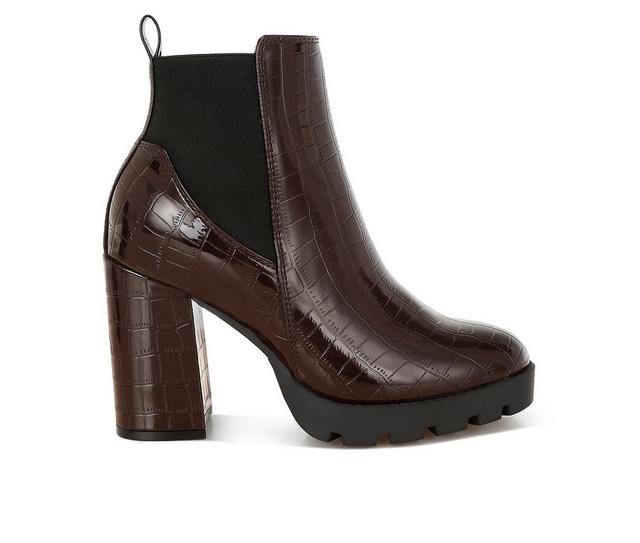 Women's London Rag Fox Block Heel Booties in Brown color