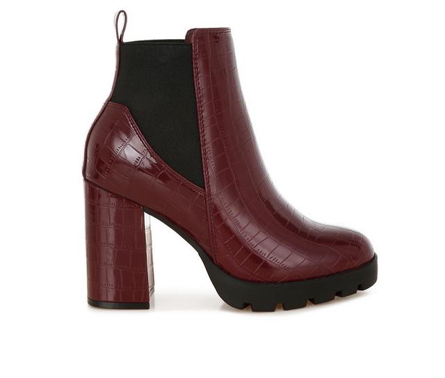 Women's London Rag Fox Block Heel Booties in Burgundy color