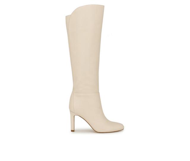 Women's Nine West Sancha Wide Calf Knee High Stiletto Boots in Cream Leather color
