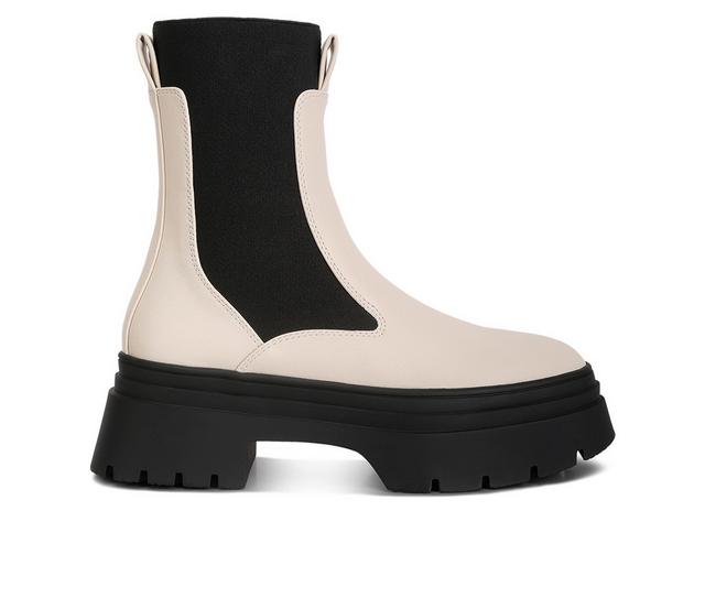 Women's London Rag Ronin Chunky Mid Calf Chelsea Boots in Ecru color