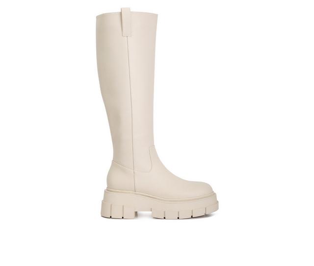 Women's London Rag Blume Lug Knee High Boots in Ecru color