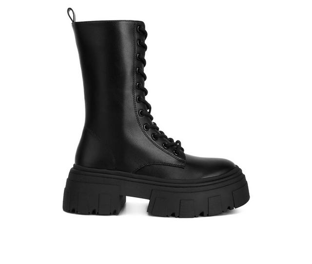 Women's London Rag Tatum Mid Calf Combat Boots in Black color