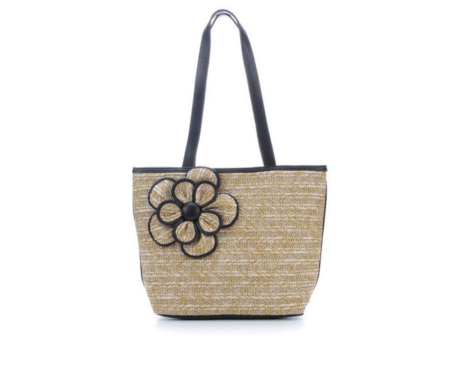 Bueno Of California FLOWER STRAW TOTE Handbag in NATURAL/BLACK color