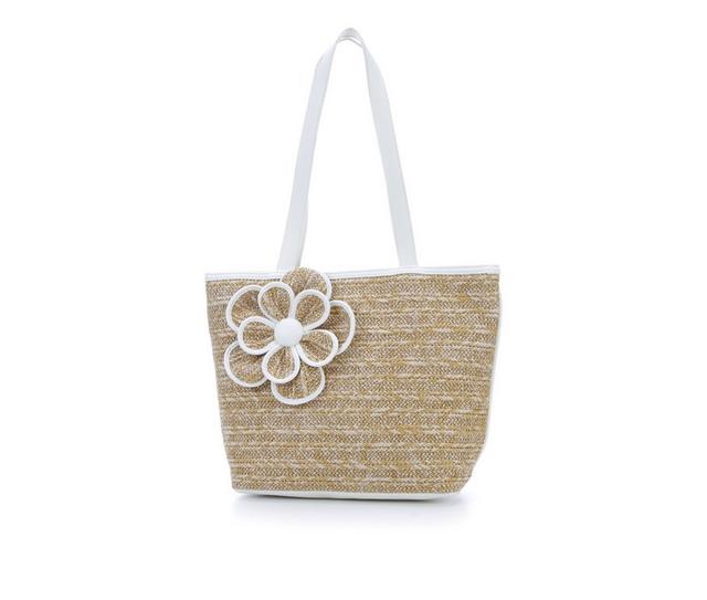 Bueno Of California FLOWER STRAW TOTE Handbag in NATURAL/WHITE color