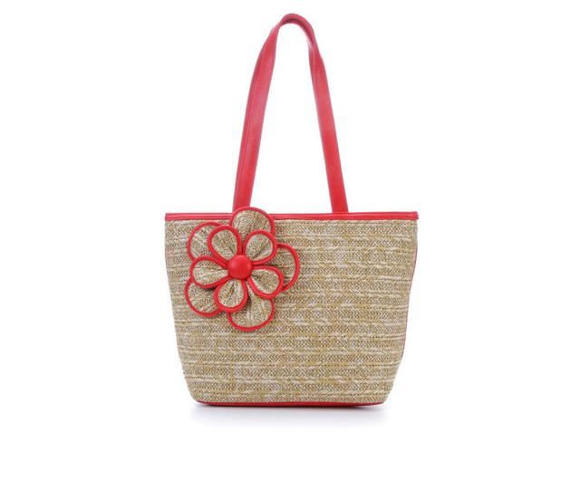 Bueno Of California FLOWER STRAW TOTE Handbag in NATURAL/RED color