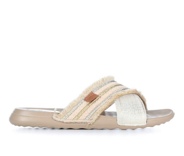 Women's HEYDUDE Christi Slide Sandals in Natural/Gold color